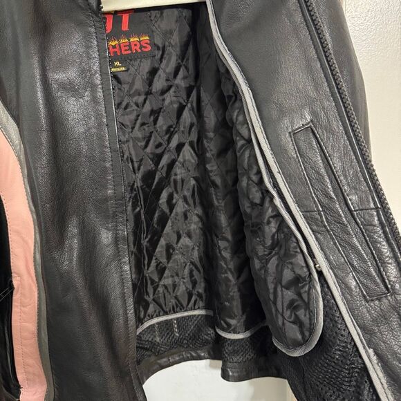 Hot Leathers Women’s Moto Jacket Black w/ Pink & Silver Stripes XL - Picture 5 of 10